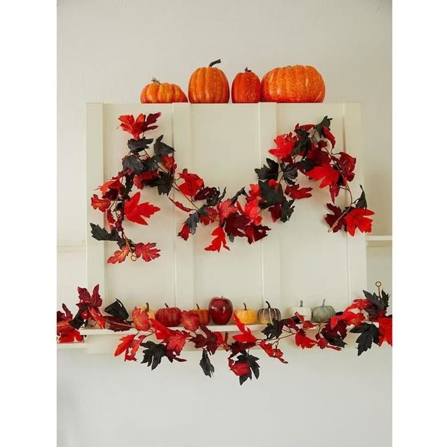 Halloween Artificial Maple Leaf Lifelike For Decorating Home/Wall Black & Red