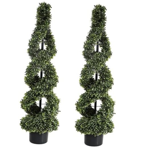 46Inch Double Spiral Artificial Boxwood Topiary Tree 4″ Plants Fake 46 Inch