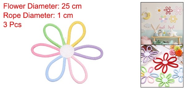 3 Pcs Daisies Floral Wall Decor 10″ Flower Art Decor Woven Macrame Multicolor