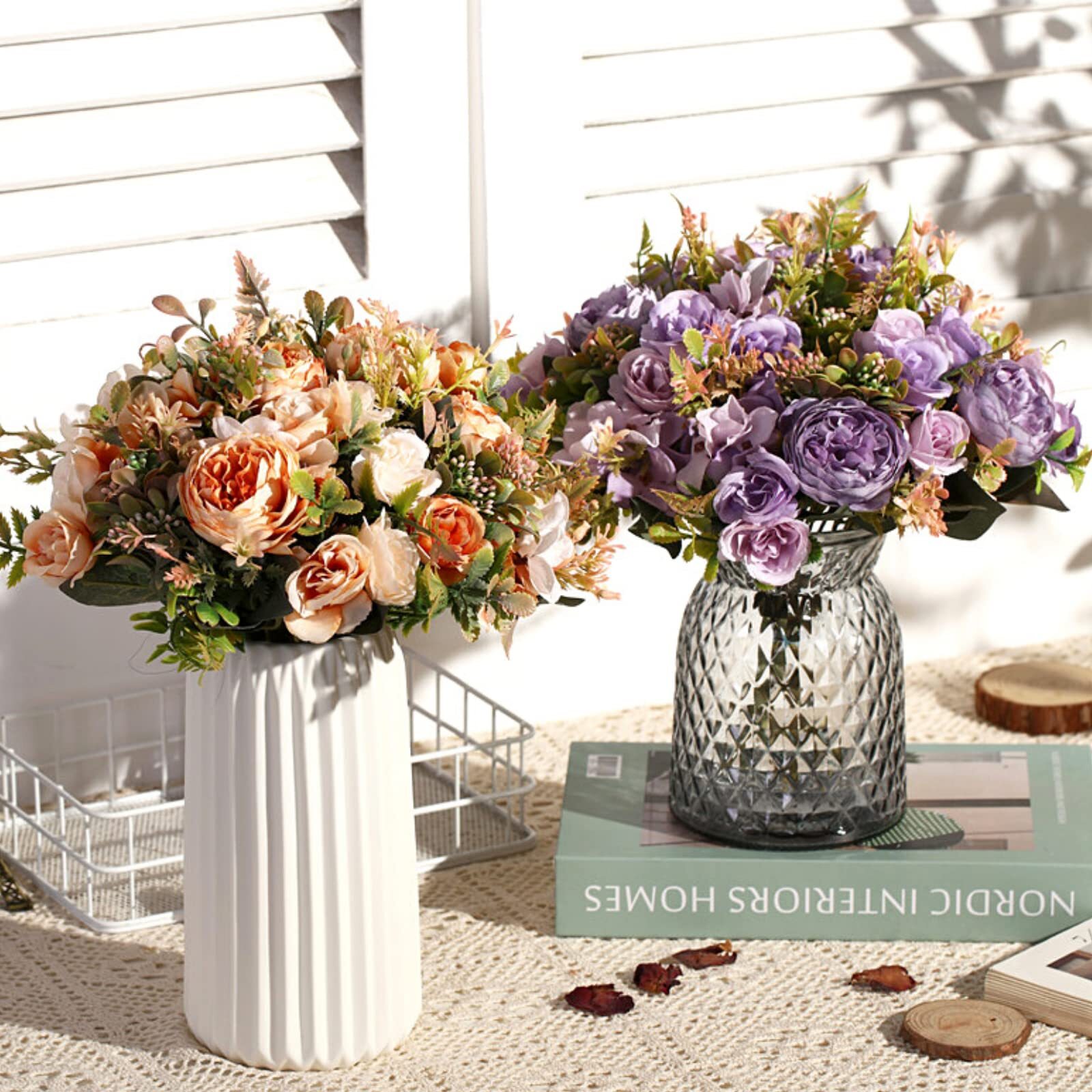 Artificial Flowers 2pcs Fall Fake Peonies Silk Hydrangea Flower Fall Rose Flower