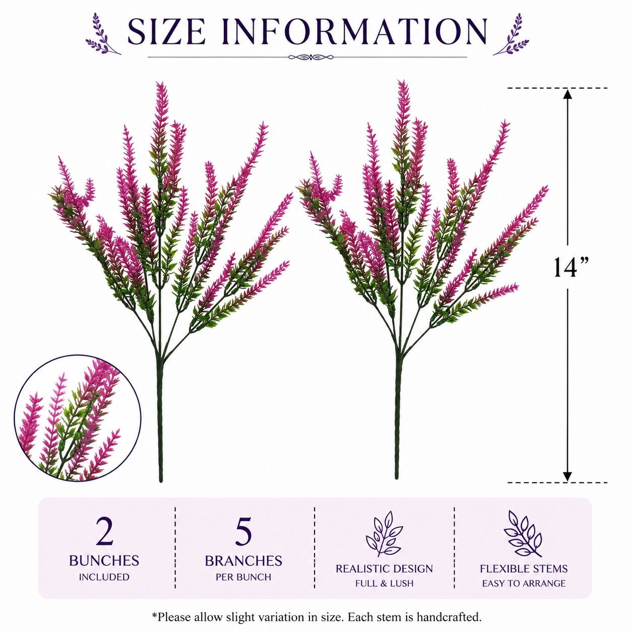 Fuchsia Pink Faux Lavender Stems Artificial Heather Spray Floral Filler Wreath F