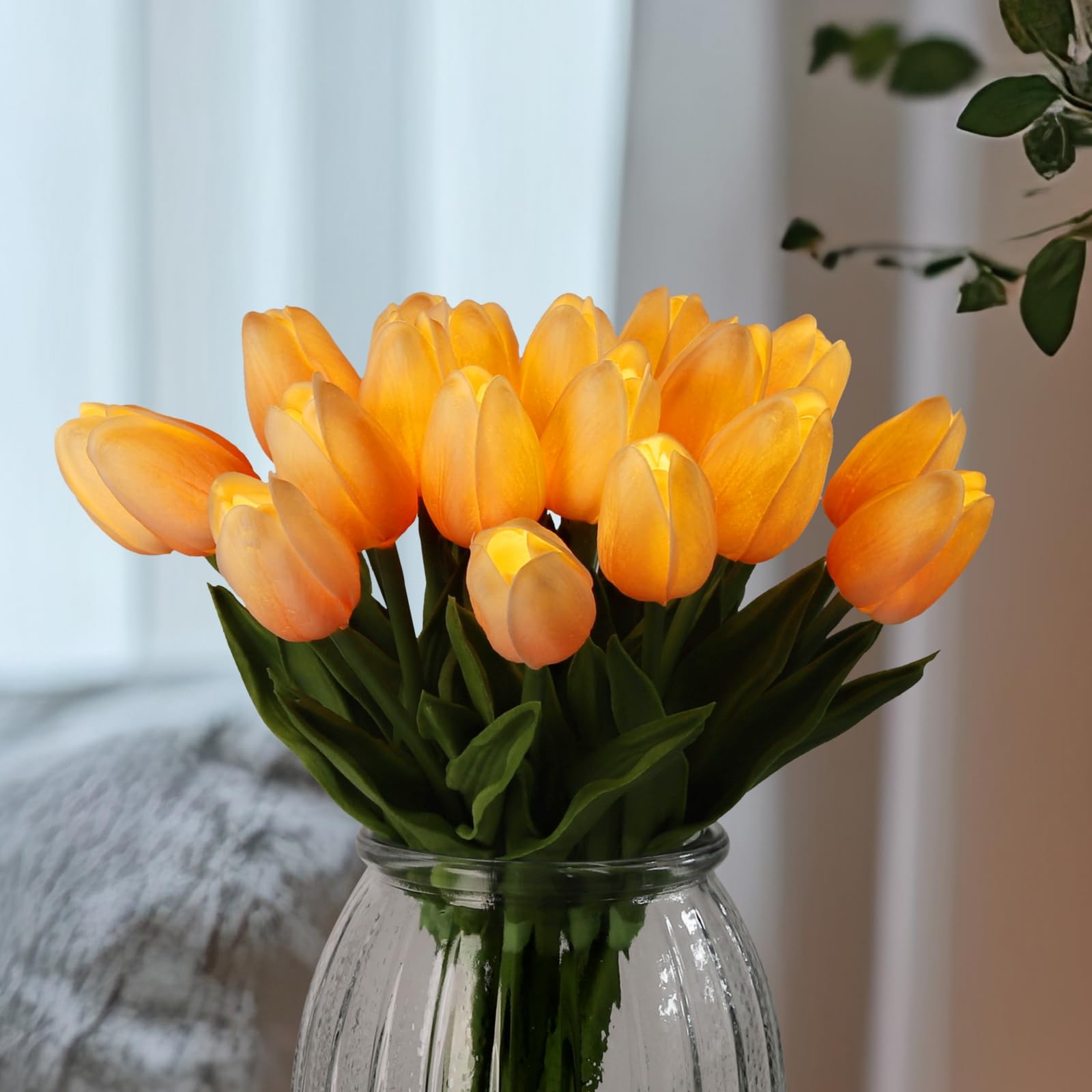 20 PCS Tulip Lamp Artificial Floral Night Light LED Flower Bouquet Orange New