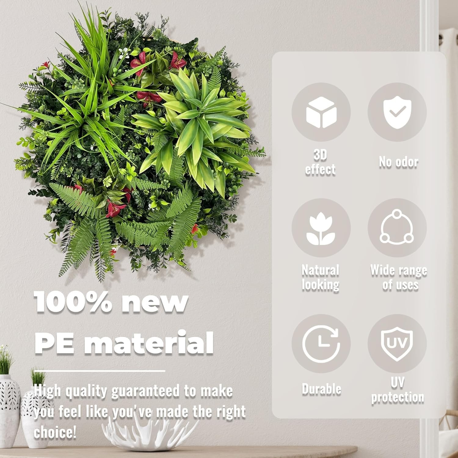 Round Boho Ivy Wall Decor: 2 Pcs 20 Inch UV-Anti Hanging Framed Faux Greenery