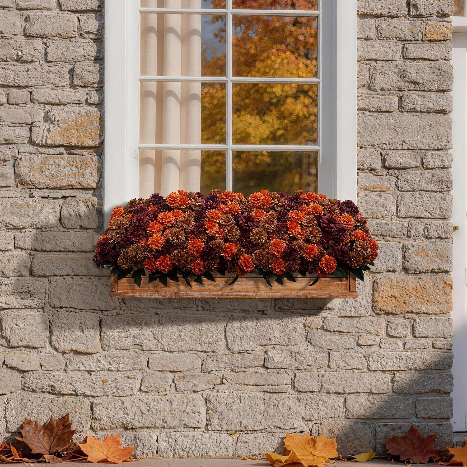 12 Bundles Artificial Fall Mums Outdoor Flowers, UV Resistant Faux Autumn Daisy