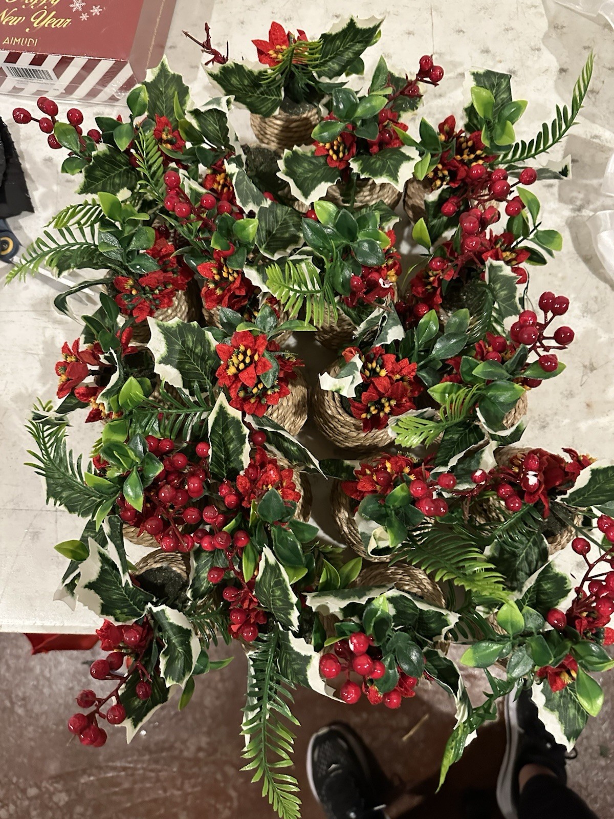 Set of (21) Artificial Winter Centerpiece Arrangements In Twine Pot 7 Inch