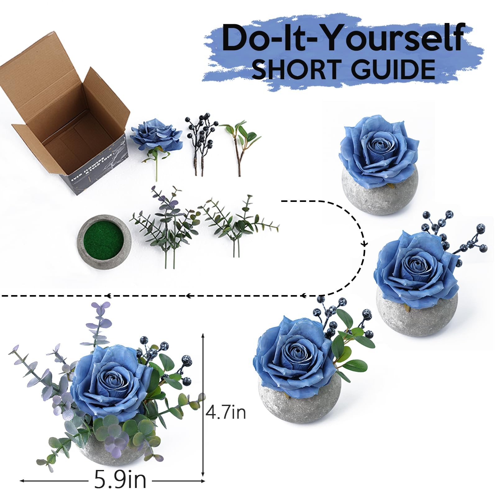 DIY Small Artificial Flowers Potted Kit Fake Flower Realistic Silk Rose and G…