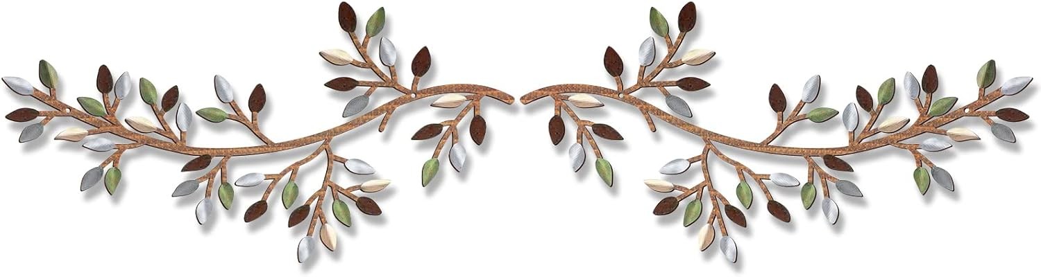 2 Pieces Metal Tree Leaf Wall Decor Vine Olive Branch Leaf Wall Art Wrought Iron