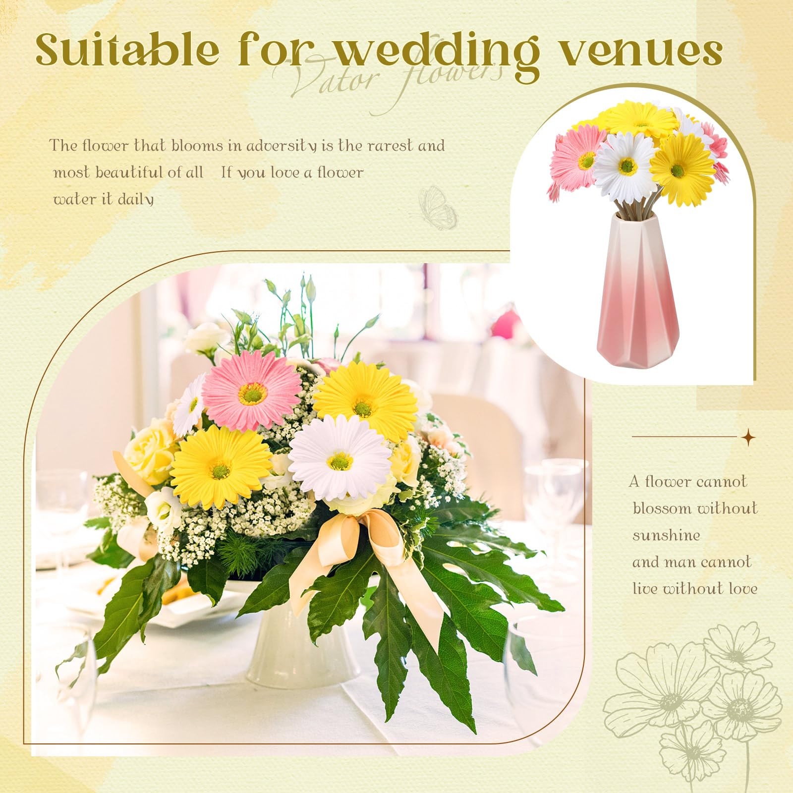 12 Pcs Artificial Gerbera Daisy Flowers PU Fake Daisy Decorations Realistic T…