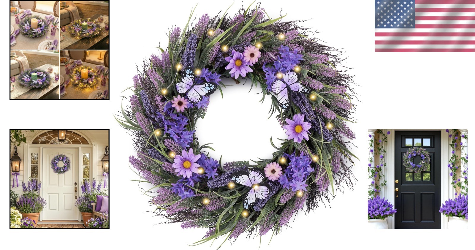 Spring Summer 24” Wreath with Warm LED Lights & Realistic Butterfly Accents