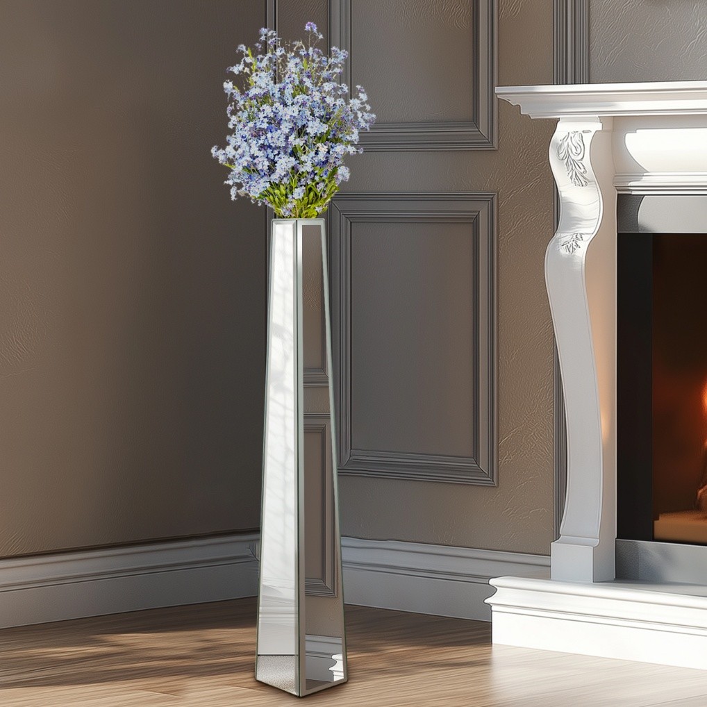 30″ Tall Mirrored Floor Vase Silver Big Vases Home Decorative for Dried Flower