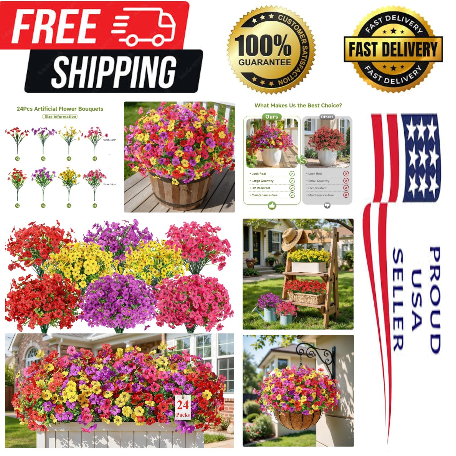 Colorful 24-Pc Artificial Daisy Flower Bundle for Home and Patio Styling