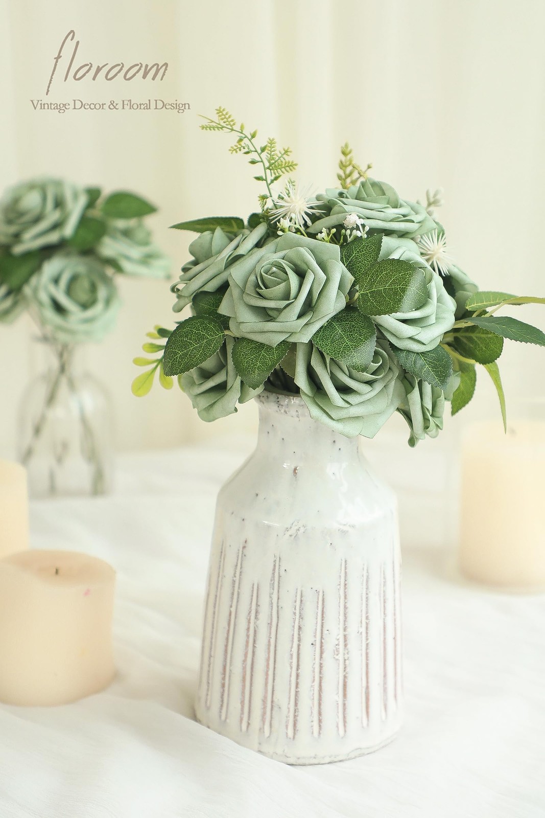 Artificial Flowers 25pcs Real Looking Forest Green Ombre Colors Foam Fake Ros…