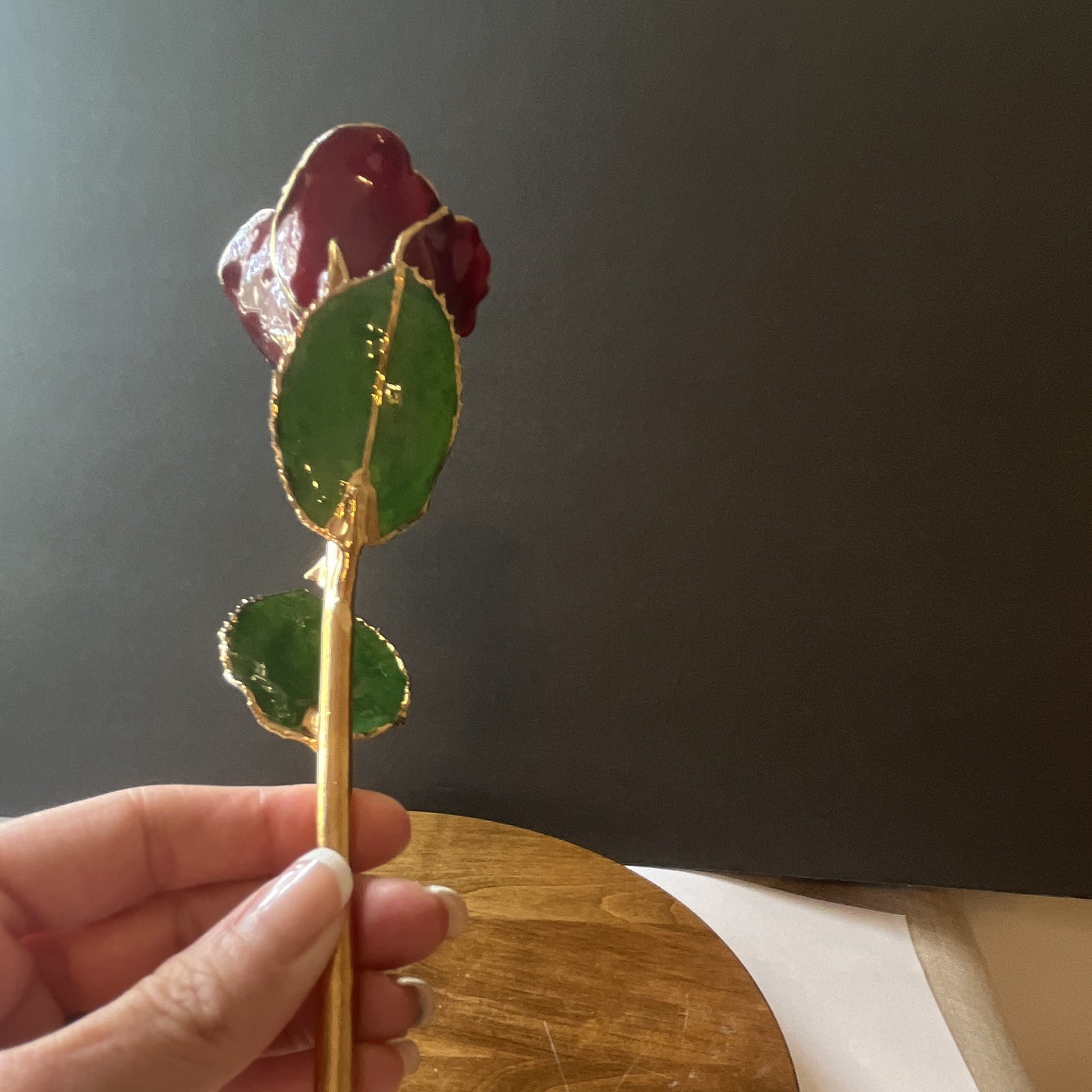 Forever Rose 24K Gold & Lacquer 12in tall Collectible Art