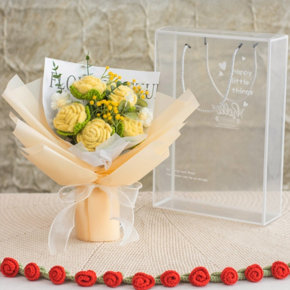 Bouquet Handcrafted Knitted Fabric Floral Decoration 34 by 33 cm