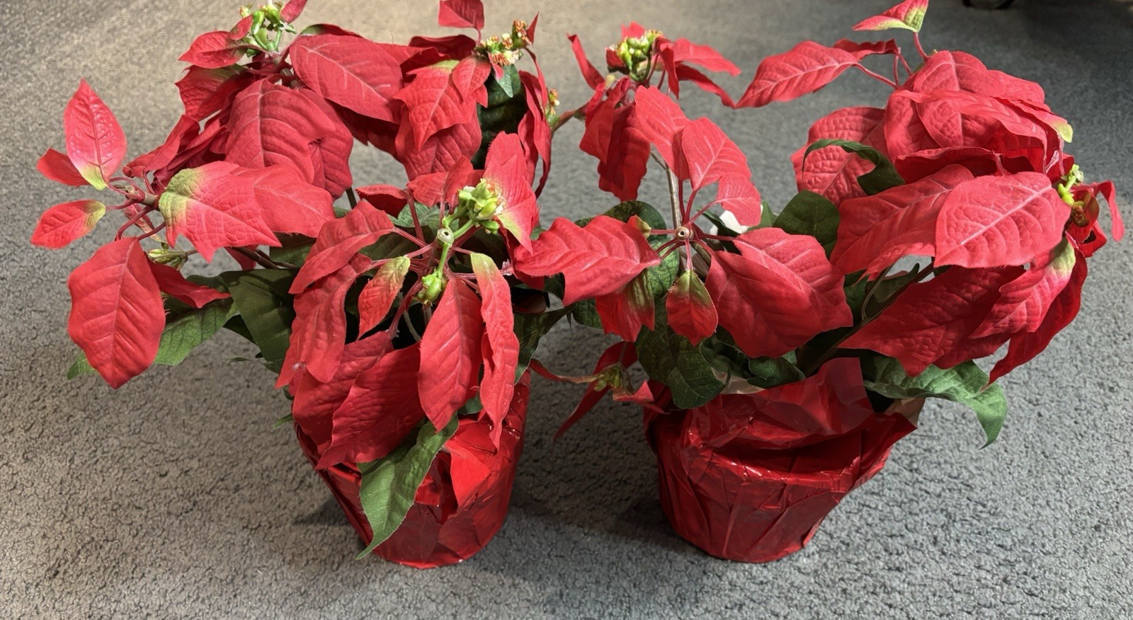 Set of 2 Vintage Poinsettias Artificial Faux Christmas Floral Stems 14”