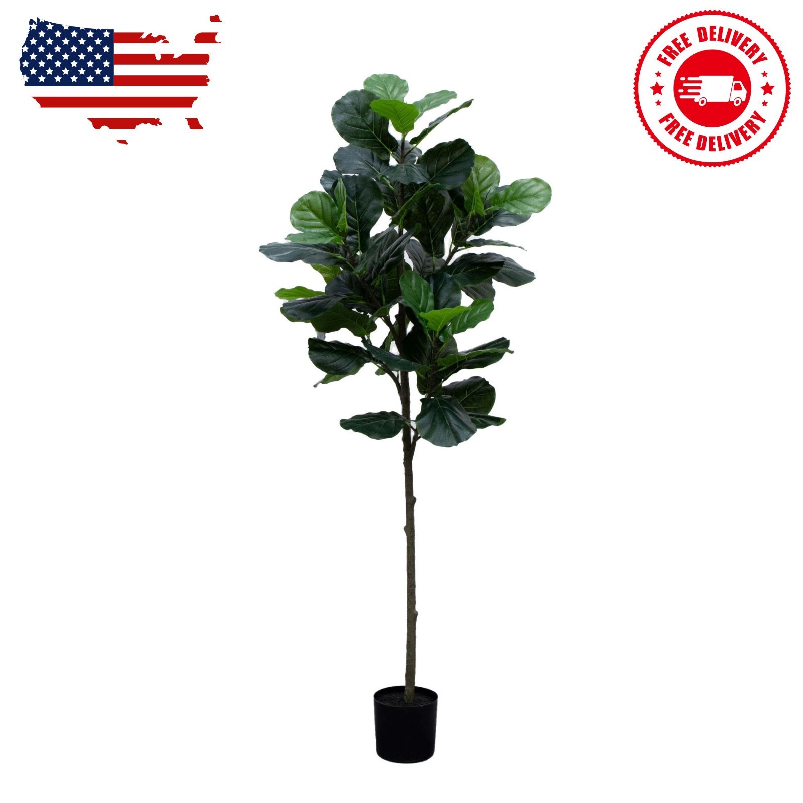 70″ Artificial Indoor Fiddle Leaf Fig Tree in Black Pot