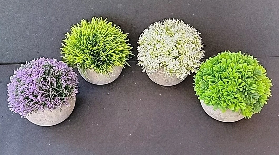 Faux Artificial Plants Clay Stoneware Pots Set Of 4 Multicolor 5 in. Decorative