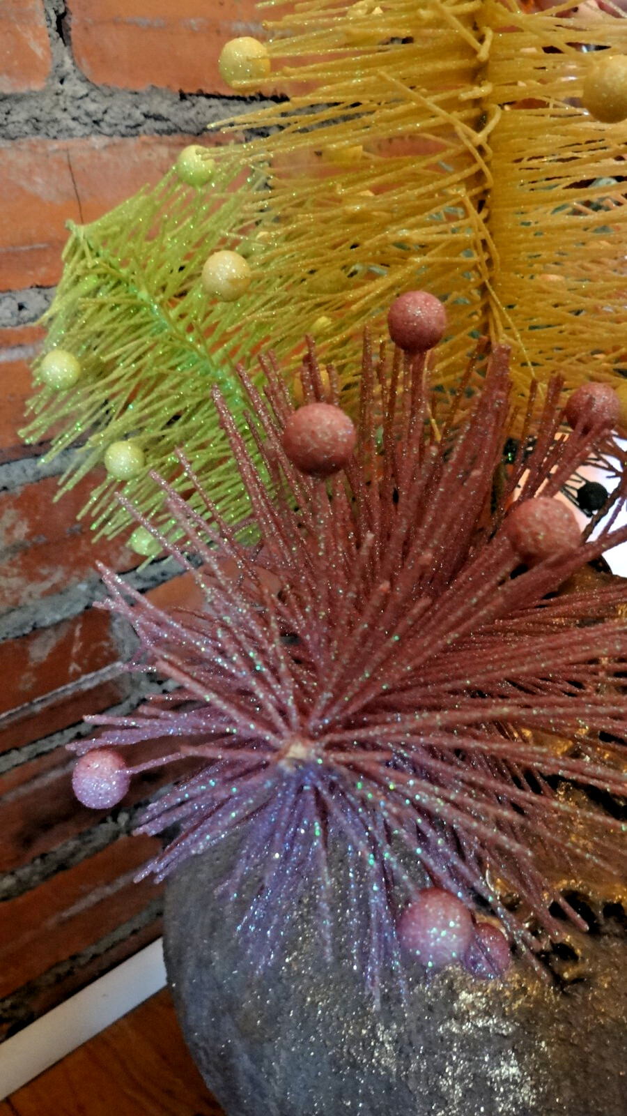 Set of 5 Pastel Bristle Brush Floral Picks 19” Iridescent Glitter Spring Decor