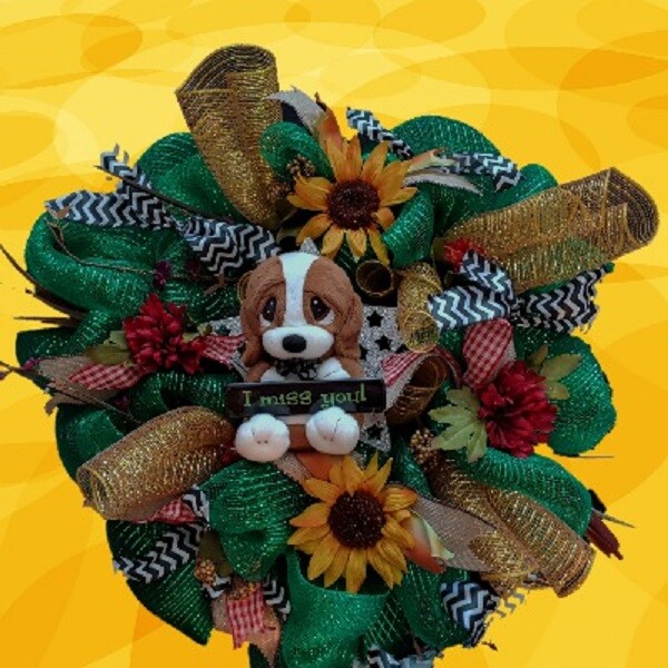 FREE One 24″ Deco Mesh Wreath I Miss You Funeral Memorial Graveside Sympathy New