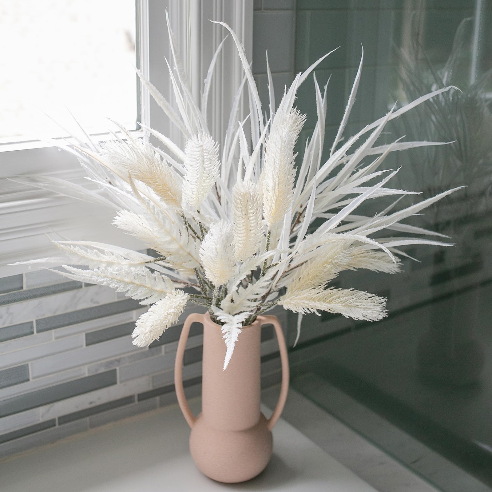 Ivydale 7 PCS Artificial Fall Stems 26in White Flowers Silk Greenery
