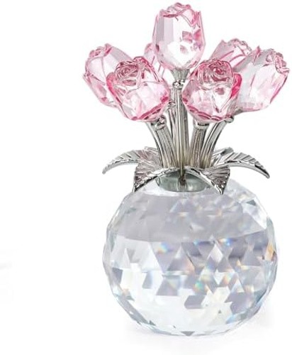 Crystal Rose Bouquet Flower Figurine – Pink Rose Gifts for Women, Collectible…