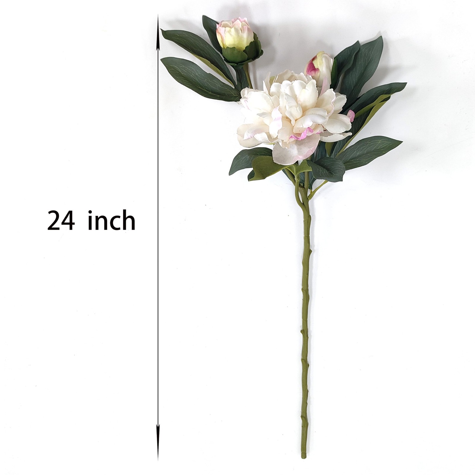 Ivory White Peonies Artificial Flowers,4 Pcs Fake Silk Peonies with Stems Rea…