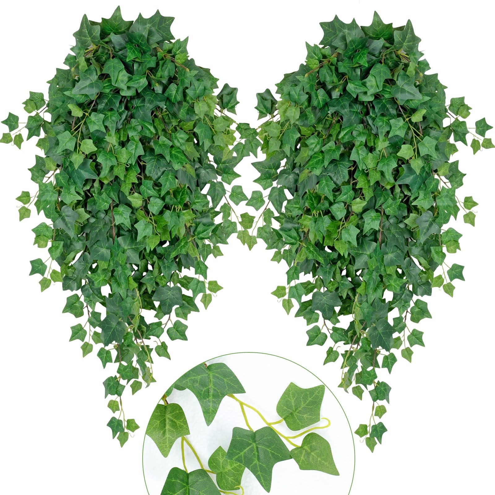 2 Pcs 43 Inch Artificial Hanging Plant Bush Faux English Ivy Plant Fake Ivy V…