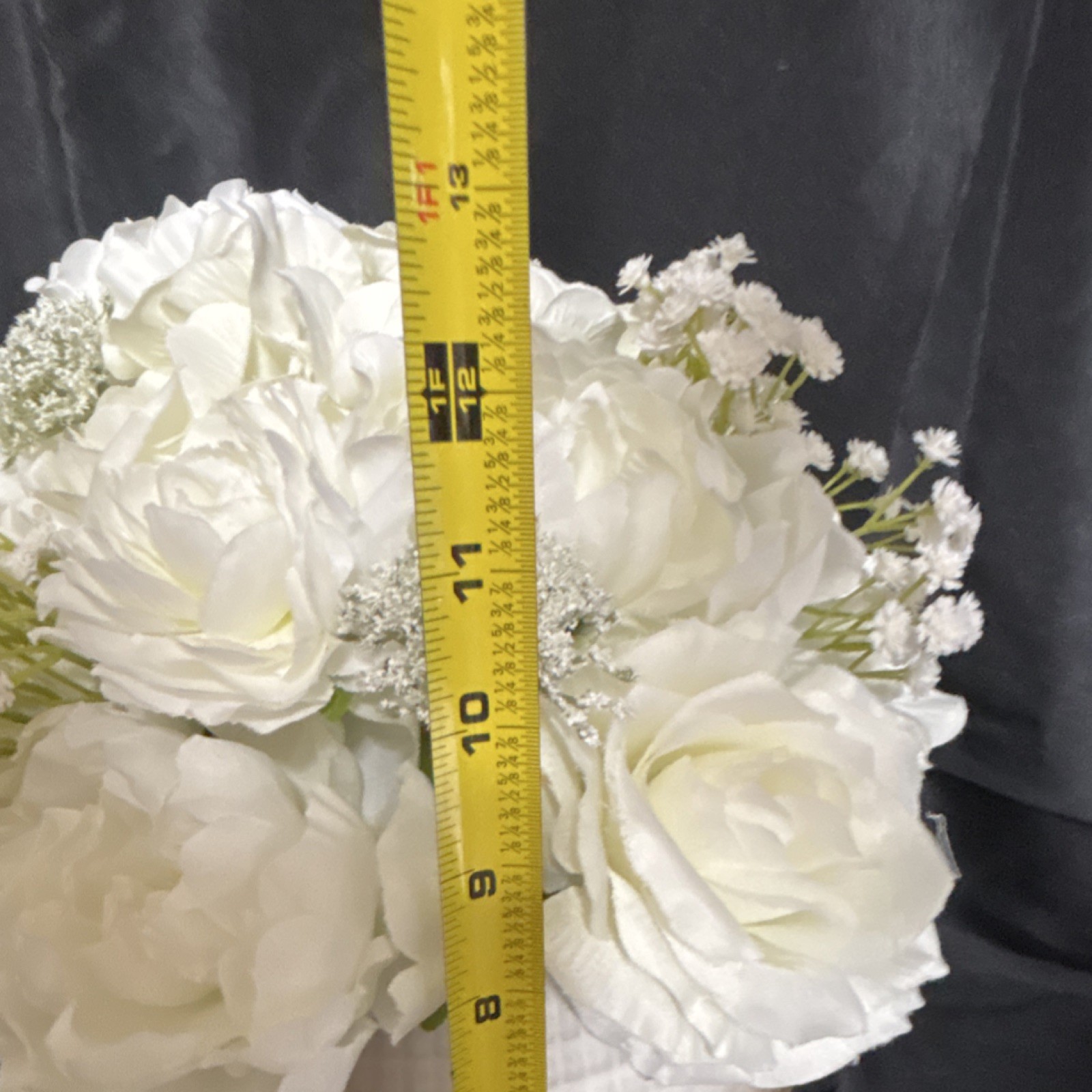 Artificial White Rose Arrangement in assorted Vases, 11″ Tall Floral Centerpiece