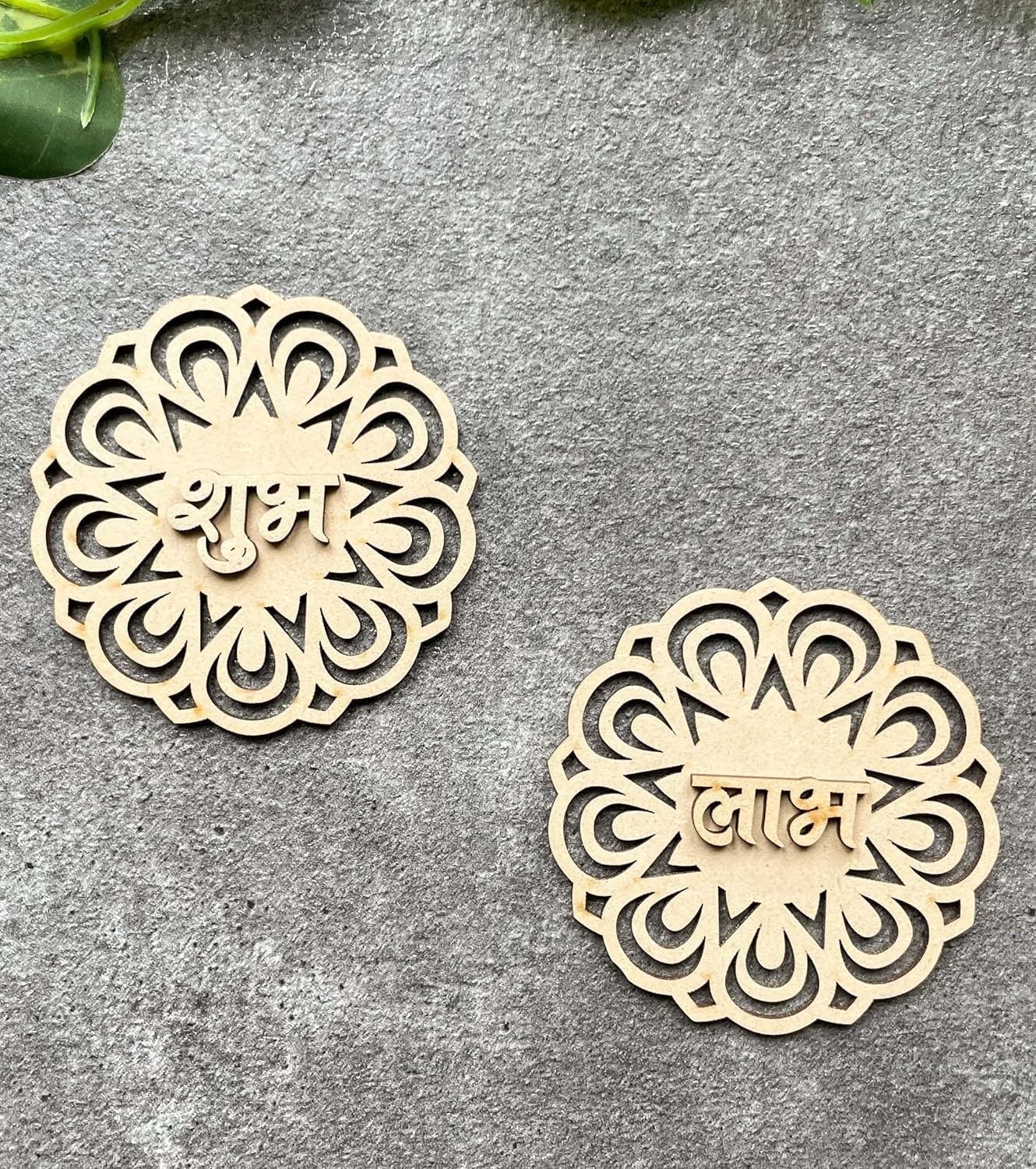 DIY Wooden Shubh Labh Divine Mandala 3.5 Inch Cutouts 6 Pairs