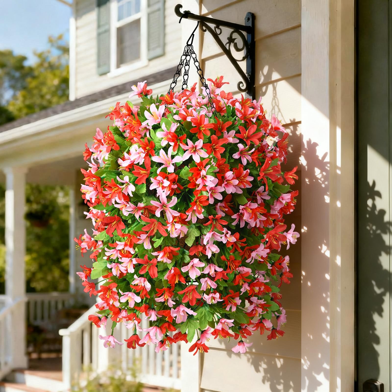 Artificial Hanging Flowers Decoration, 4pcs Fake Floral Basket Plants for Out…