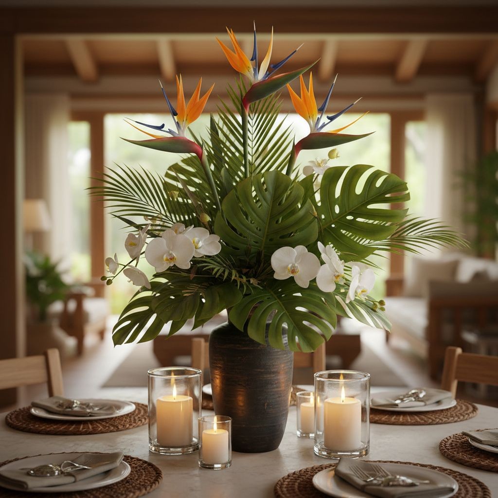 Bird of Paradise Stems Set of 3 Artificial Tropical Flowers 24 Inch Faux Floral