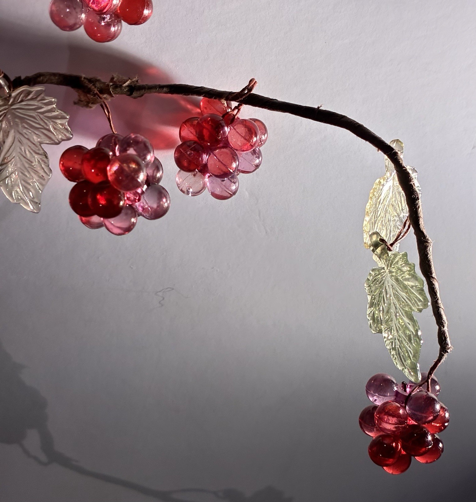 Vintage Acrylic Lucite Berry Cluster Vines w/Leaves Wired Set of Three