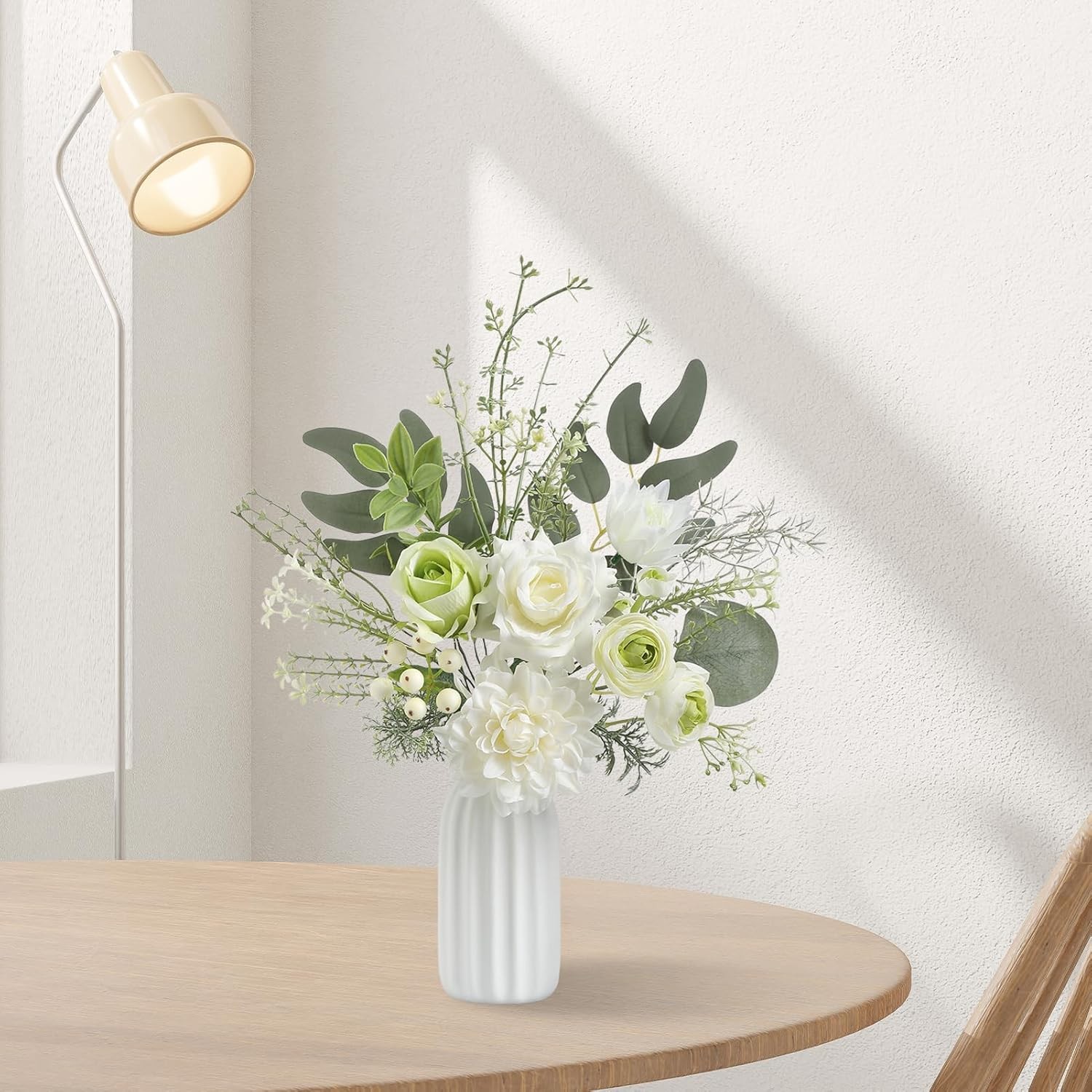 Artificial Flowers in Small Ceramic Vase-Blue Fake Flowers Floral Arrangements S