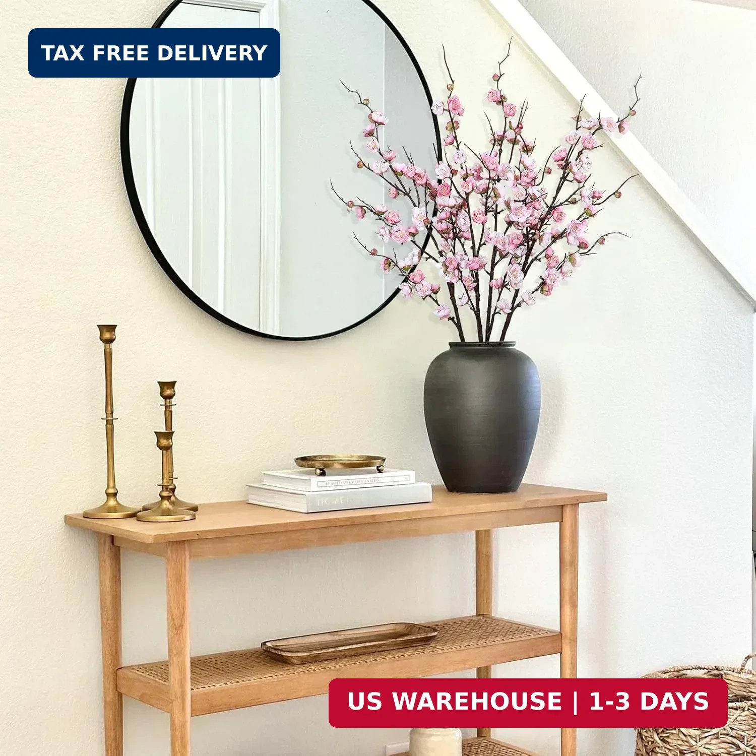 Betylifoy 4 Pcs Artificial Cherry Blossom Branches 38″ Long Stems Faux Plum Blos