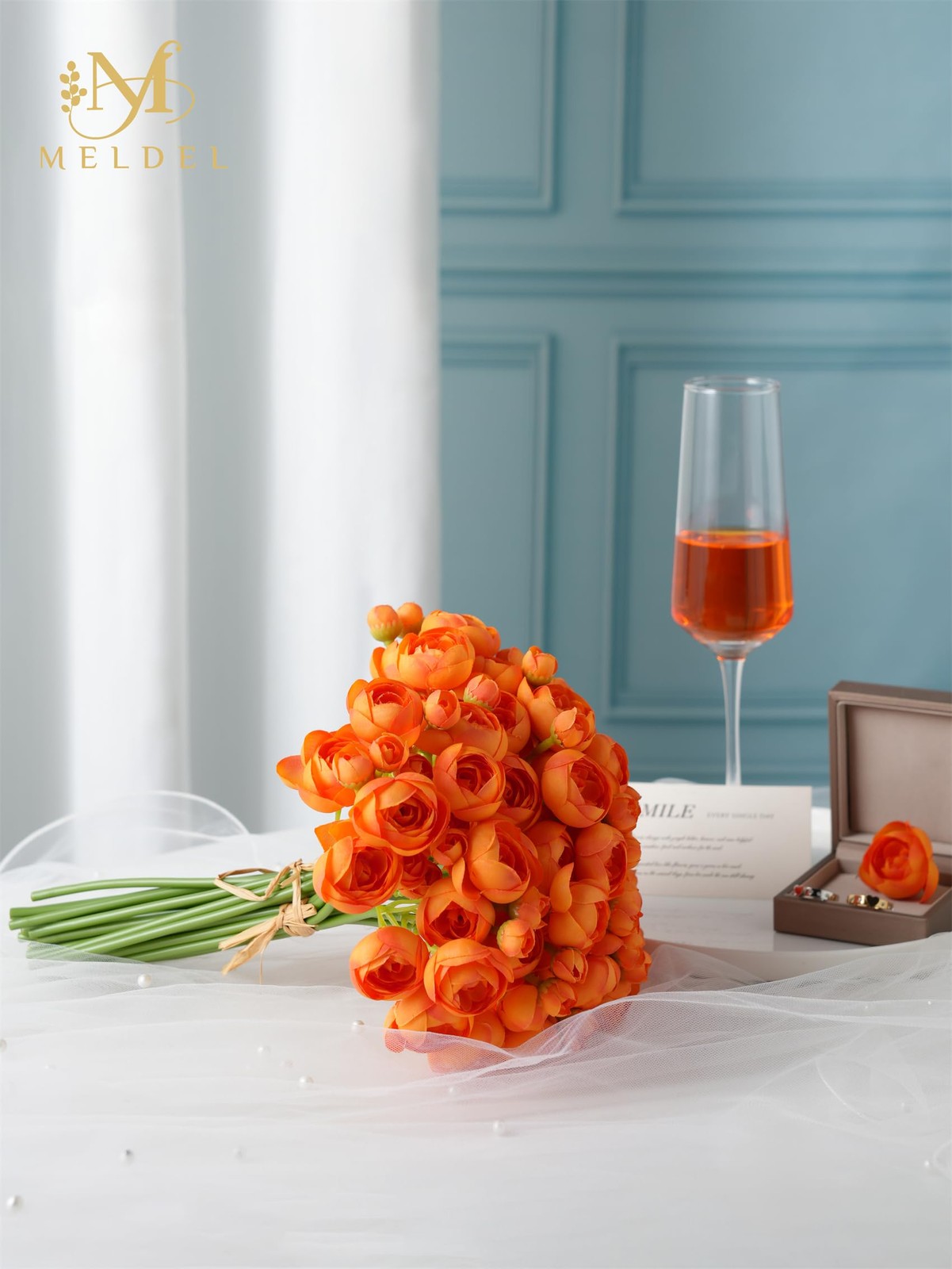 32 PCS Ranunculus Artificial Flower Faux Silk Mini Orange DIY Bouquet Peony
