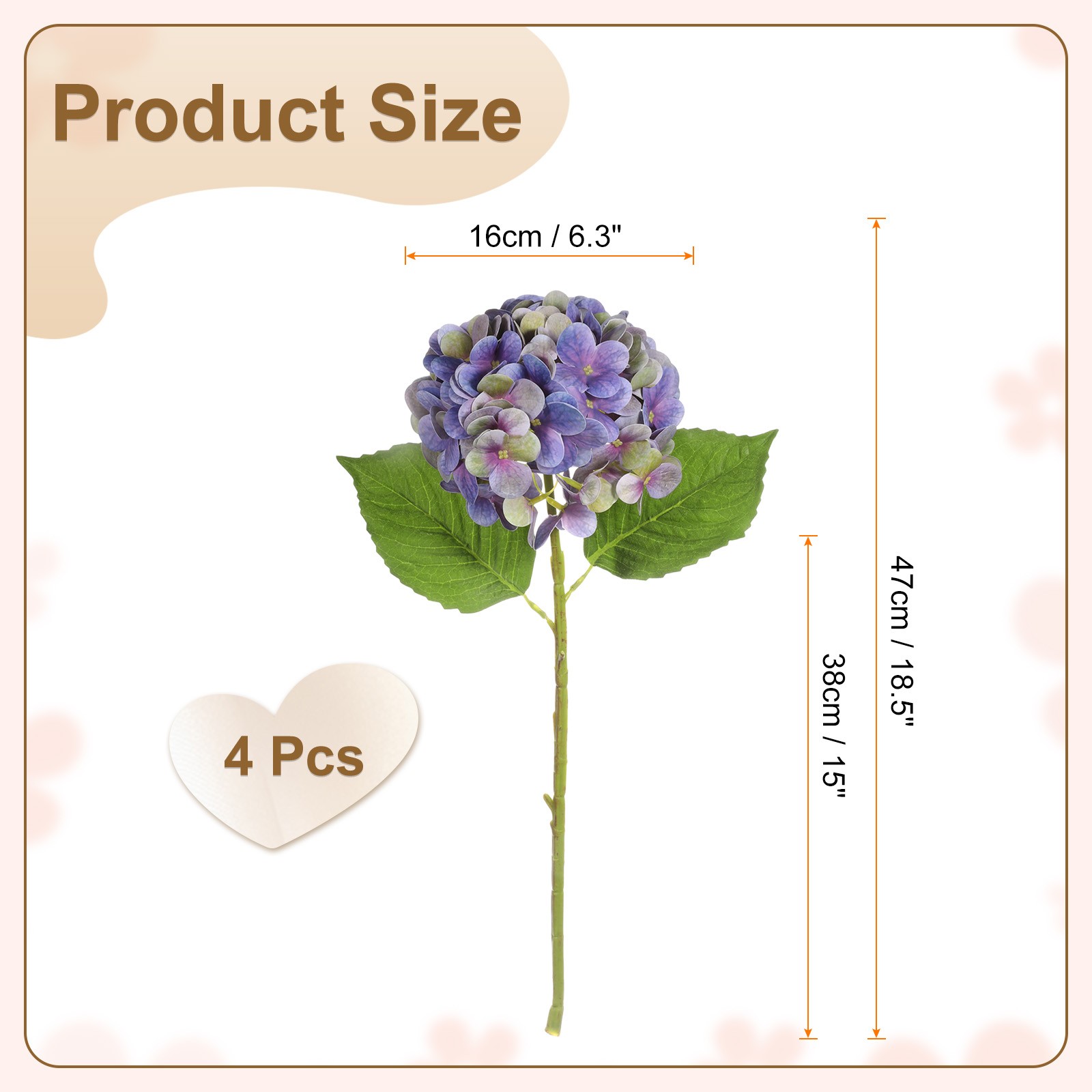 4pcs Artificial Hydrangea Flowers 18.5″ Latex Faux Hydrangea Flower, Purple