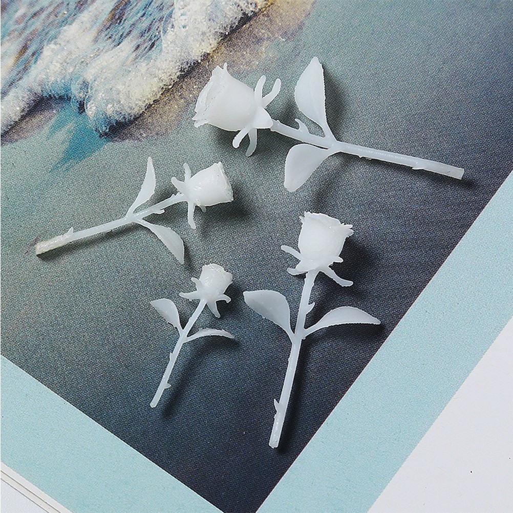 4PCS DIY Handmade 3D Rose Ornament Mini Rose Model Crystal Glue (White)