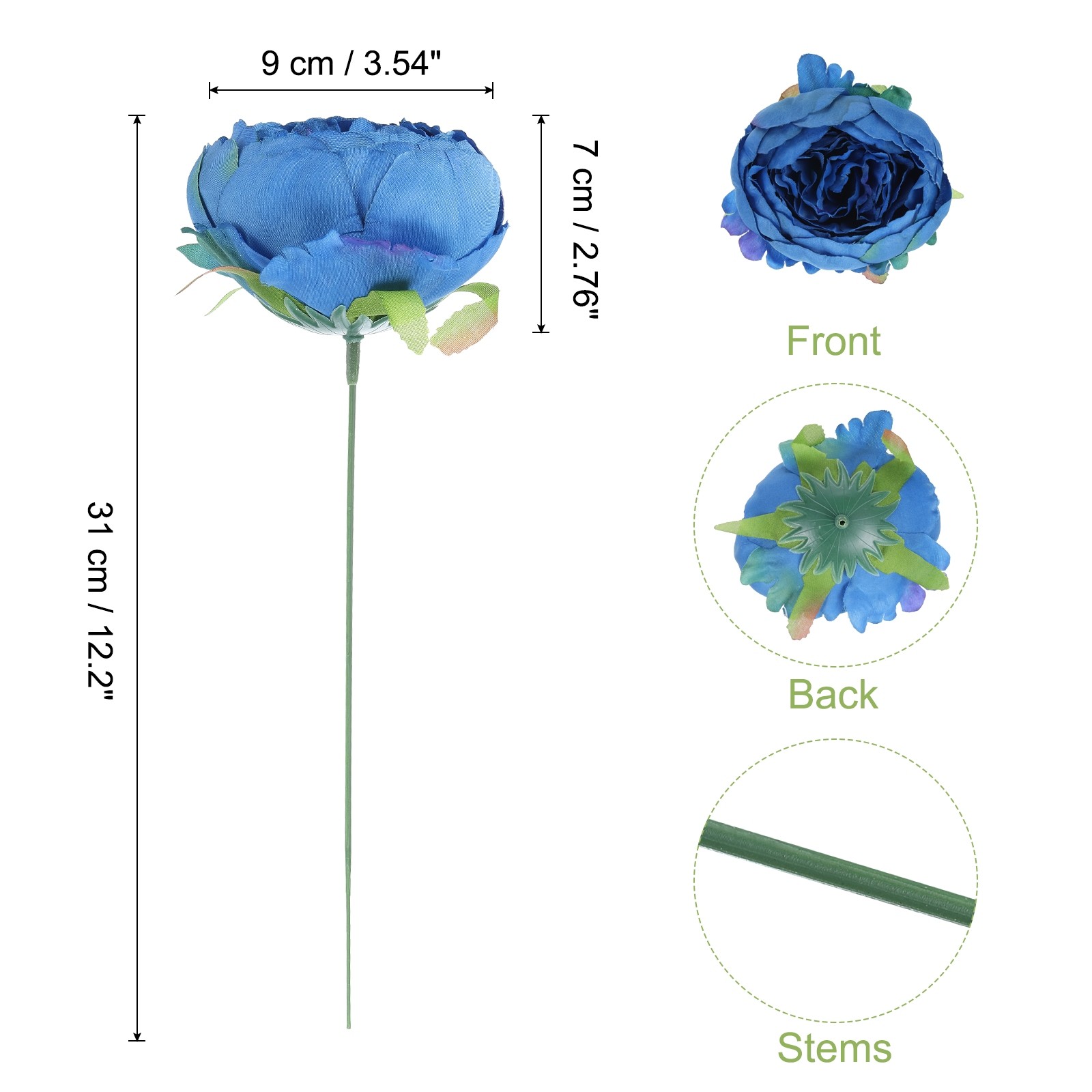 25Pcs Peonies Artificial Flowers Fake Peony Flowers with Stems Dark Blue