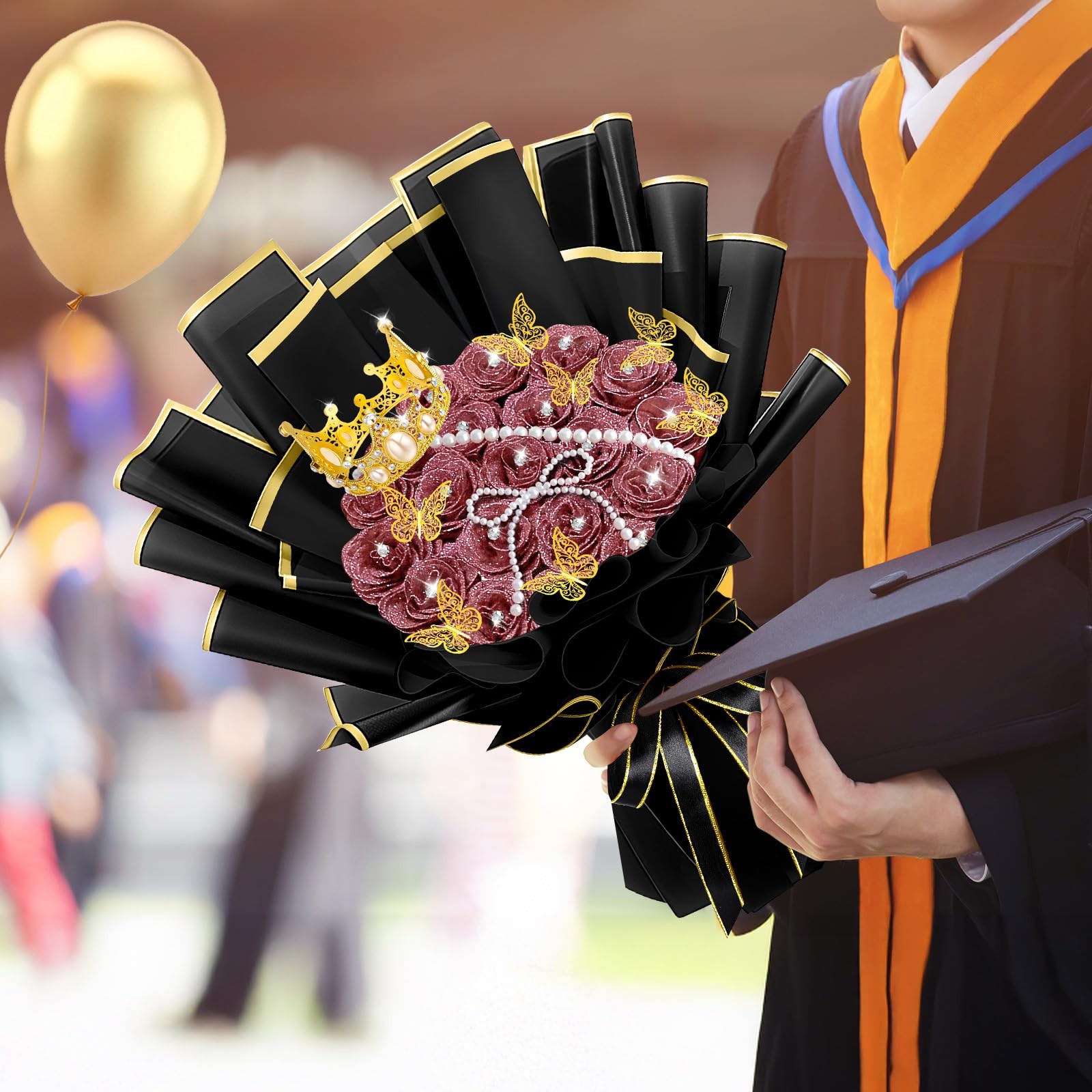 196 Pcs Graduation Gifts DIY Glitter Roses Bouquet Kit Artificial Flower Bouq…
