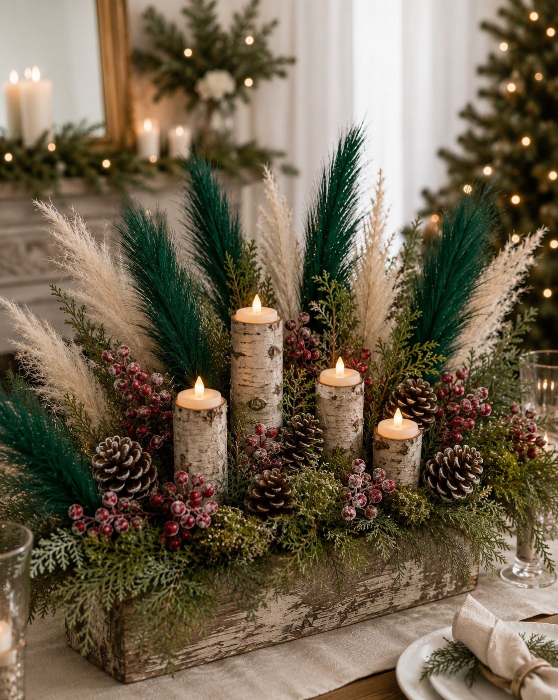 Emerald Green Faux Pampas Grass Set of 12 Artificial Pampas Stems Green Wedding