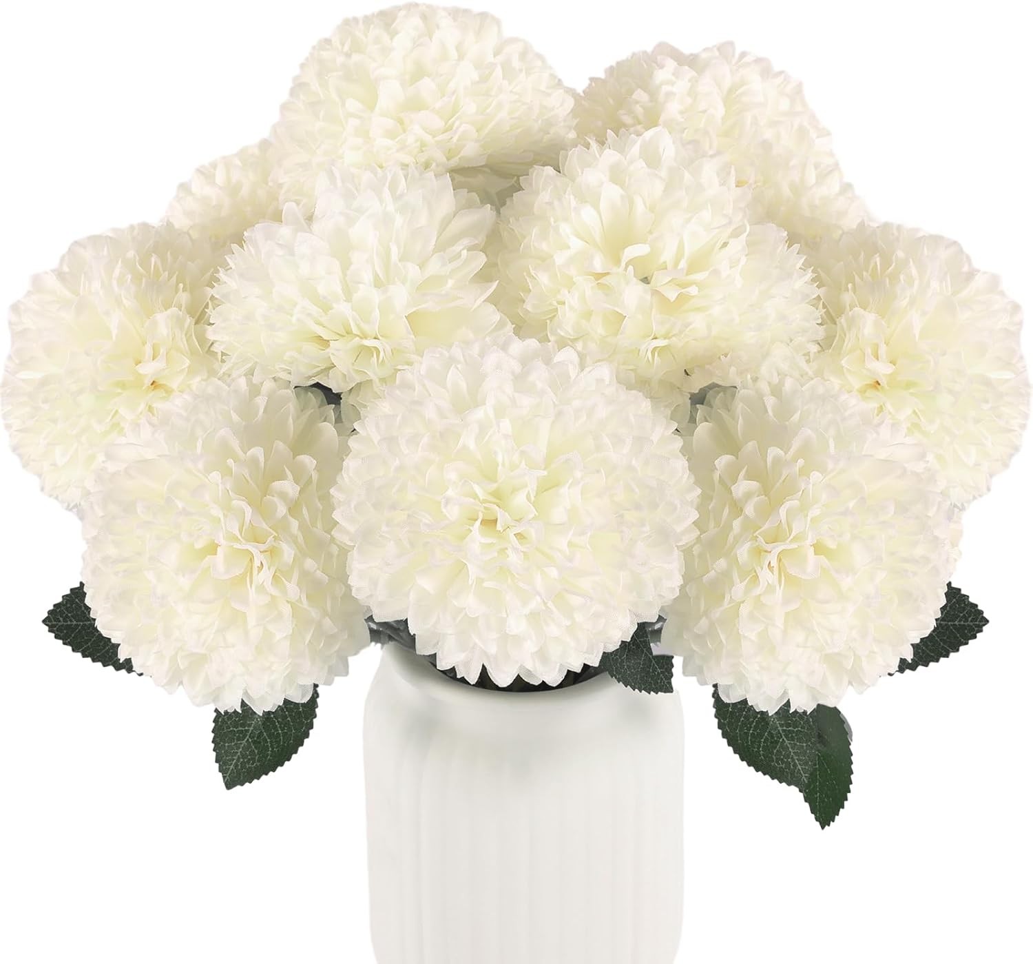 Artificial Chrysanthemums Silk Flowers 12 Pcs White Floral Arrangement