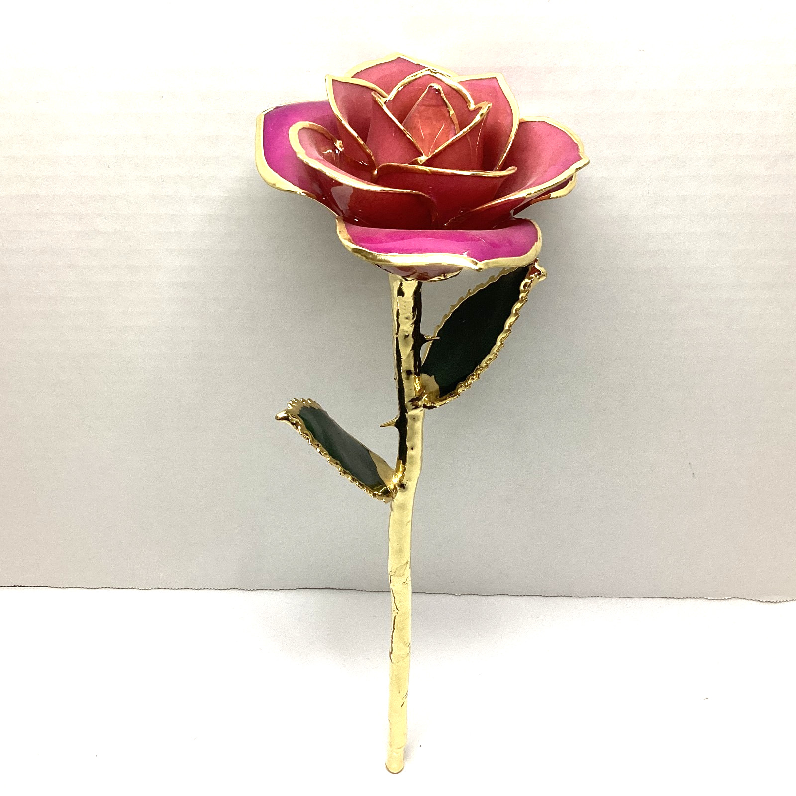 NEW REAL LAQUERED ROSE 24K GOLD PLATED TRIMMING 12″ LONG