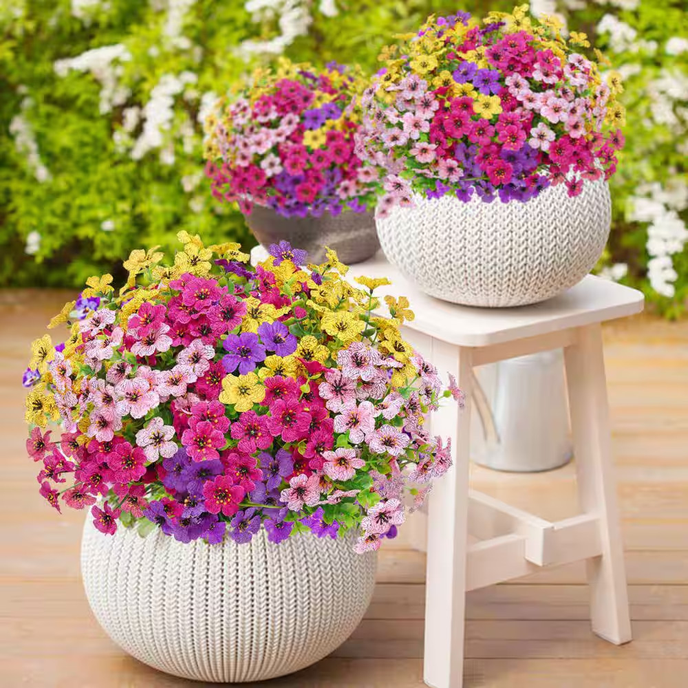 2.00 In. 12 Bundles UV Resistant Artificial Outdoor Flowers with 6 Butterflies f