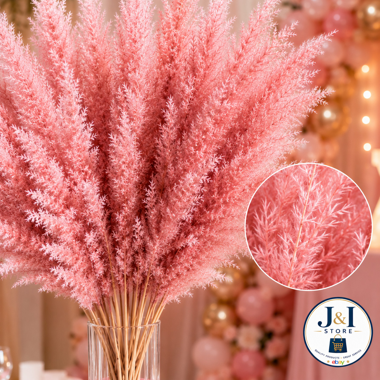 4 Pack Pink Pampas Grass 15 Stems 21″ Dried Floral Bouquet Boho Wedding Home Vas