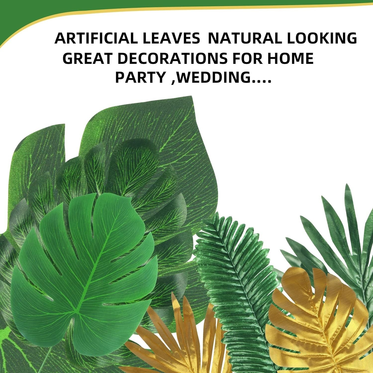 72 Pcs 10 Kinds Artificial Palm Leave Golden Tropical Leaves Jungle Leaves Decor