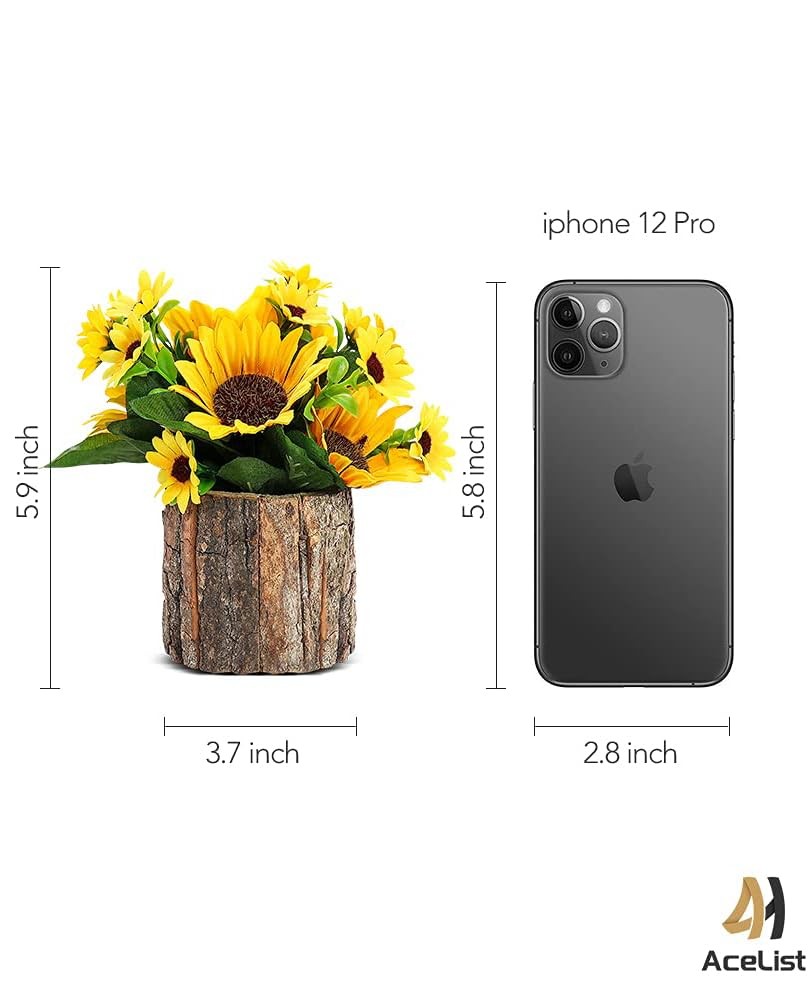 Artificial Sunflowers For Spring Decor Small Potted Flower In Log Planters Table