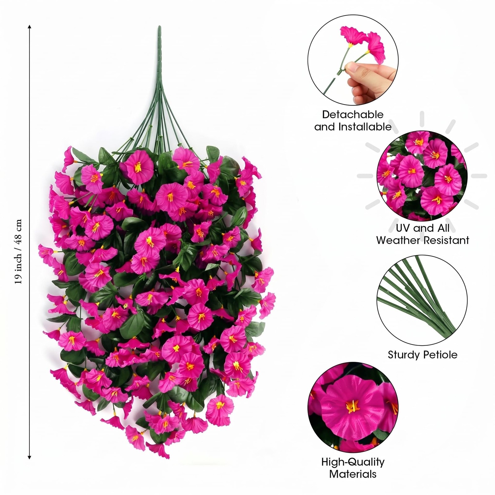 Ouddy Decor 3 Pcs Artificial Hanging Flowers for Outdoors, Fake Silk Hanging …