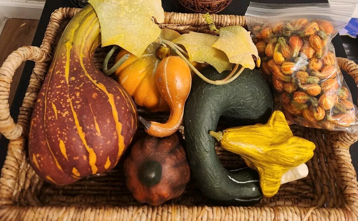 Foam Gourds Centerpiece Rustic Basket Home Decor Autumn Decorations 18″x12″x4″