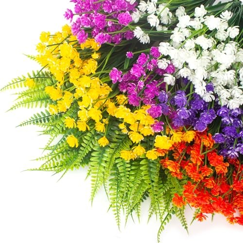 Grunyia 24 Bundles Artificial Flowers for Outdoor Decoration UV Resistant Fake