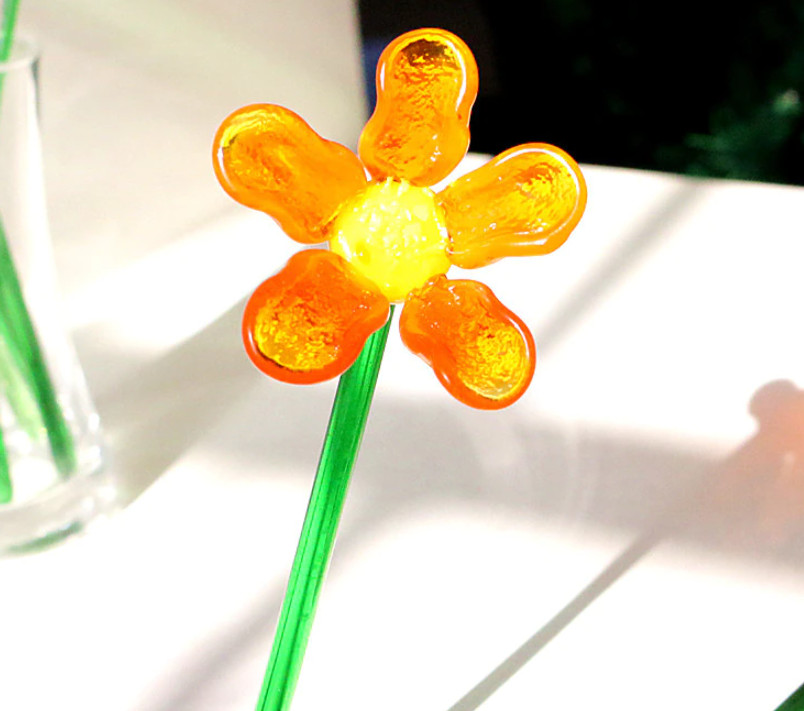 Luxe Handmade Colored Glass Flower Art Long Stem Floral Home Decor Romantic Gift